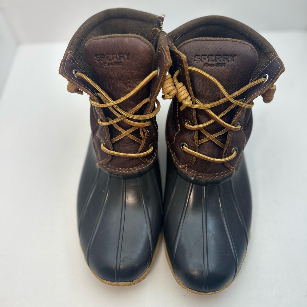 NWB Women Sperry Saltwater Duck Boot Tan/Dk Brown #STS91176